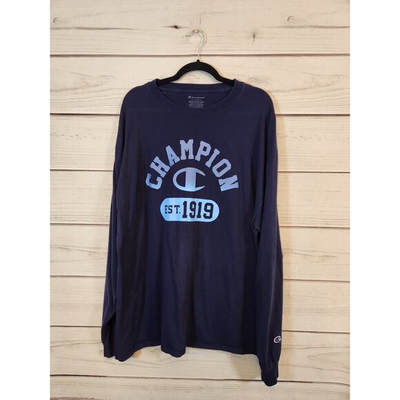 Champion Mens Navy Blue Crew Neck Long Sleeve Pullover T Shirt‎ Size 2XL - Picture 1 of 5